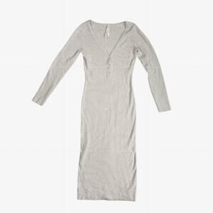 Aritzia Ribbed Minimalist Henley Wool Sweater Dress Babaton White Gray L